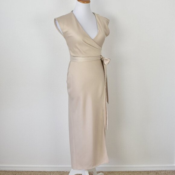 BHLDN Louisa Satin Charmeuse Champagne Cream Midi Dress - 0 - Picture 8 of 11
